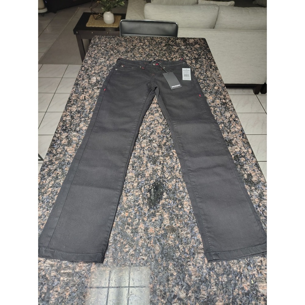 True Religion girls Geno Relaxed Slim Black Jeans Red Stitch Size 12 NWT 443987